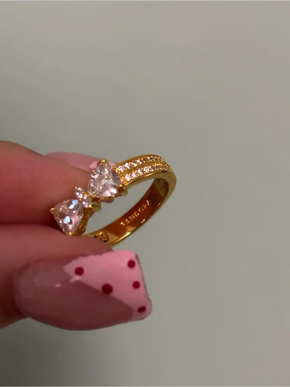 Pandora Gold Bow Ring with Clear Stones